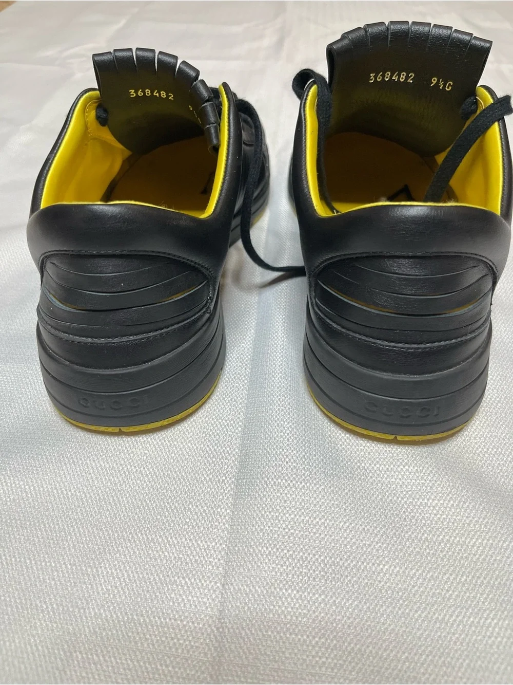 Gucci Black Leather Sneakers with Yellow Interior and Fringe Tongue